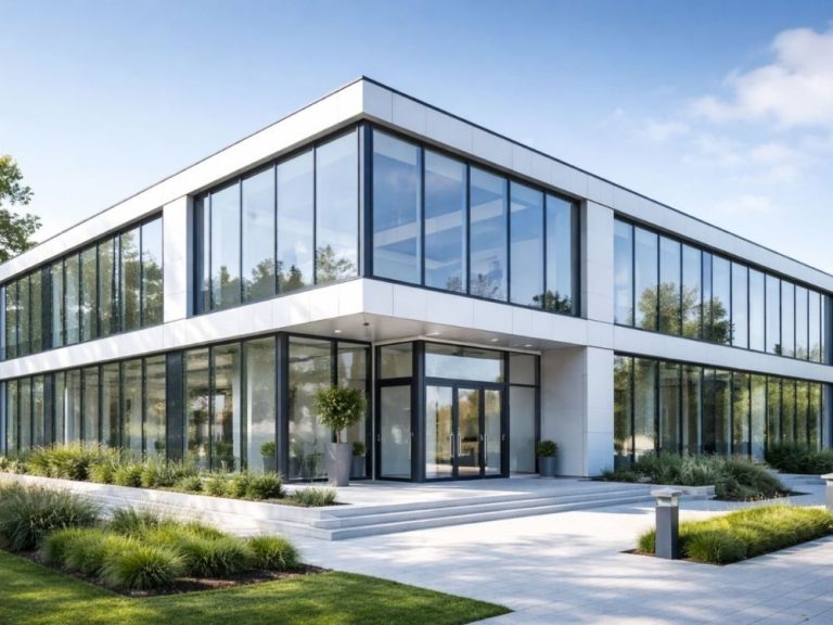 Saubere Glasfassade eines Bürogebäudes in Holzminden – professionelle Fensterreinigung Saubere Glasfassade eines Bürogebäudes in Holzminden – professionelle Fensterreinigung